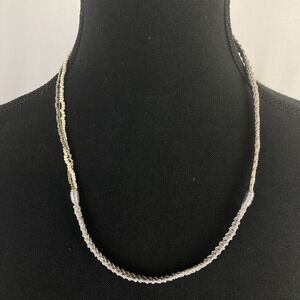 Stella & Dot Braided Cord Sparkle Bead Necklace Silver Button Closure Boho